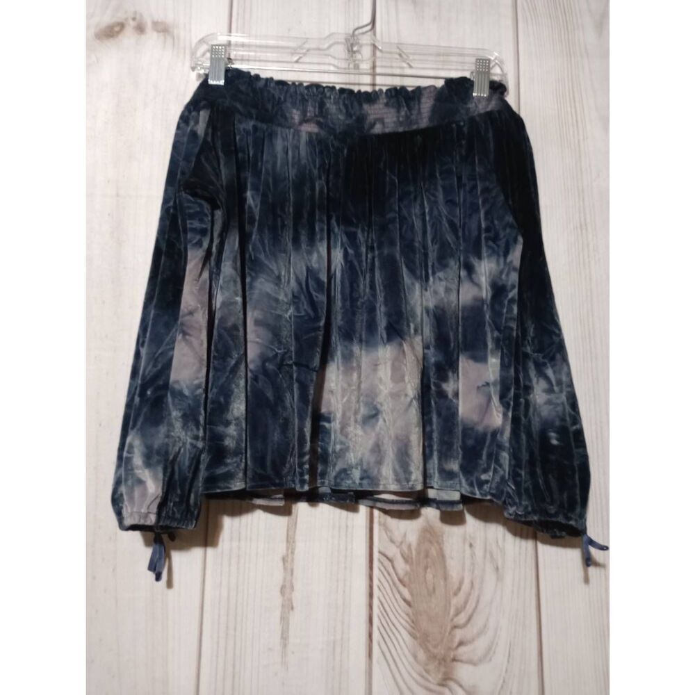 American Eagle Blue Tie Dye Velour Off The Shoulder Top Smocked Cropped Large